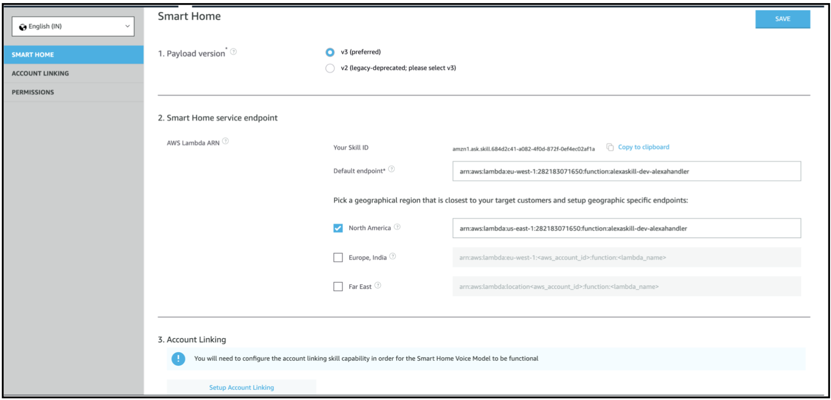 Alexa console lambda config