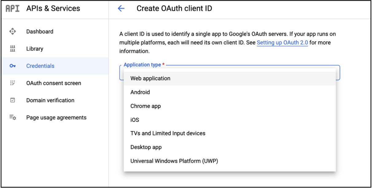 Create OAuth Client ID