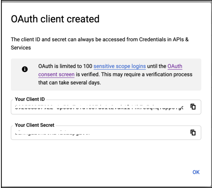 OAuth Client Dialog