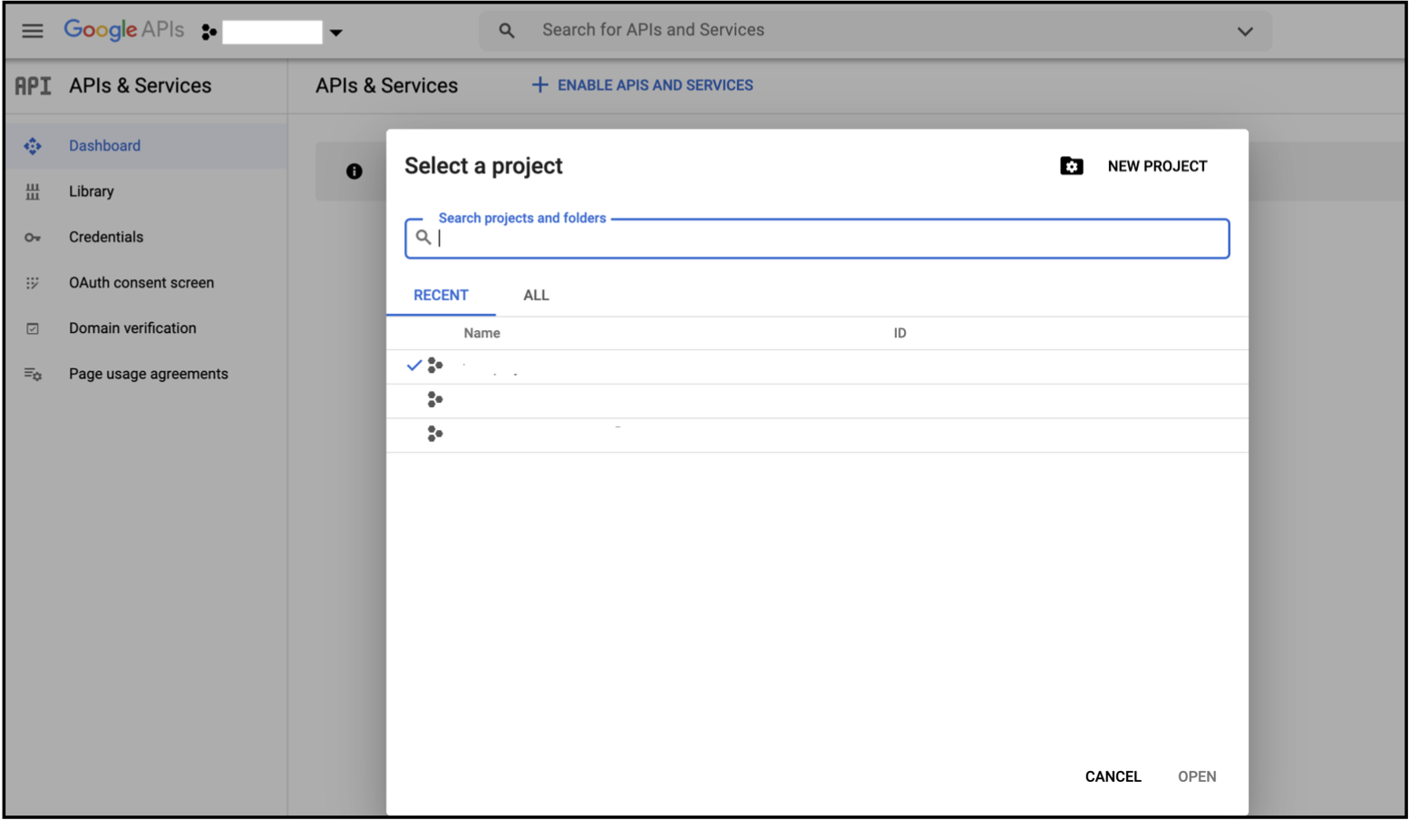 Google API Console Project